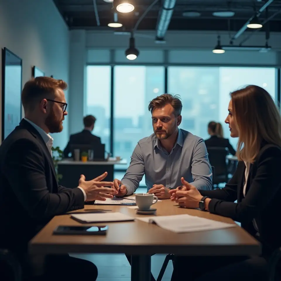 Team diskutiert Datenstrategie im modernen Büro